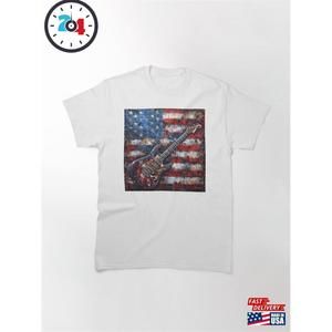Patriotic American Flag Guitar Abstract Print Classic T-Shirt